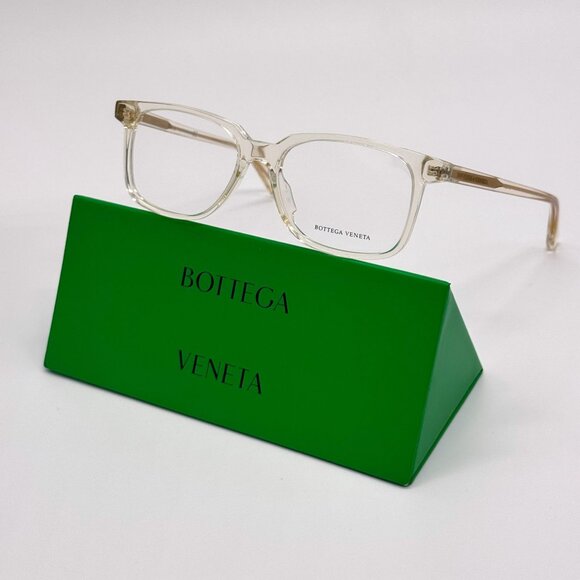 NEW BOTTEGA VENETA EYEGLASSES BV1024O 005 SQUARE BEIGE TRANSPSRENT UNISEX EYEWEA - Picture 1 of 6